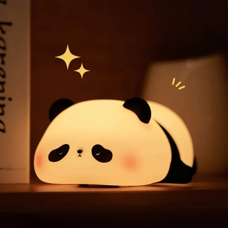 Panda-Shaped LED Night Light - USB Rechargeable Silicone Timer Lamp with Soft Glow for Kids' Bedroom  &  Nursery Decor