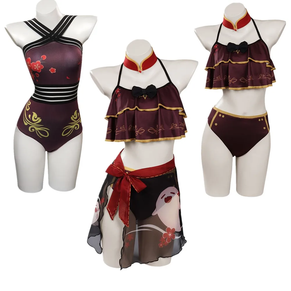 Hutao Cosplay Overall Badeanzüge Anime Spiel Genshi Impact Rollenspiel Frauen Sommer Strand Bade bekleidung Halloween Karneval Anzug