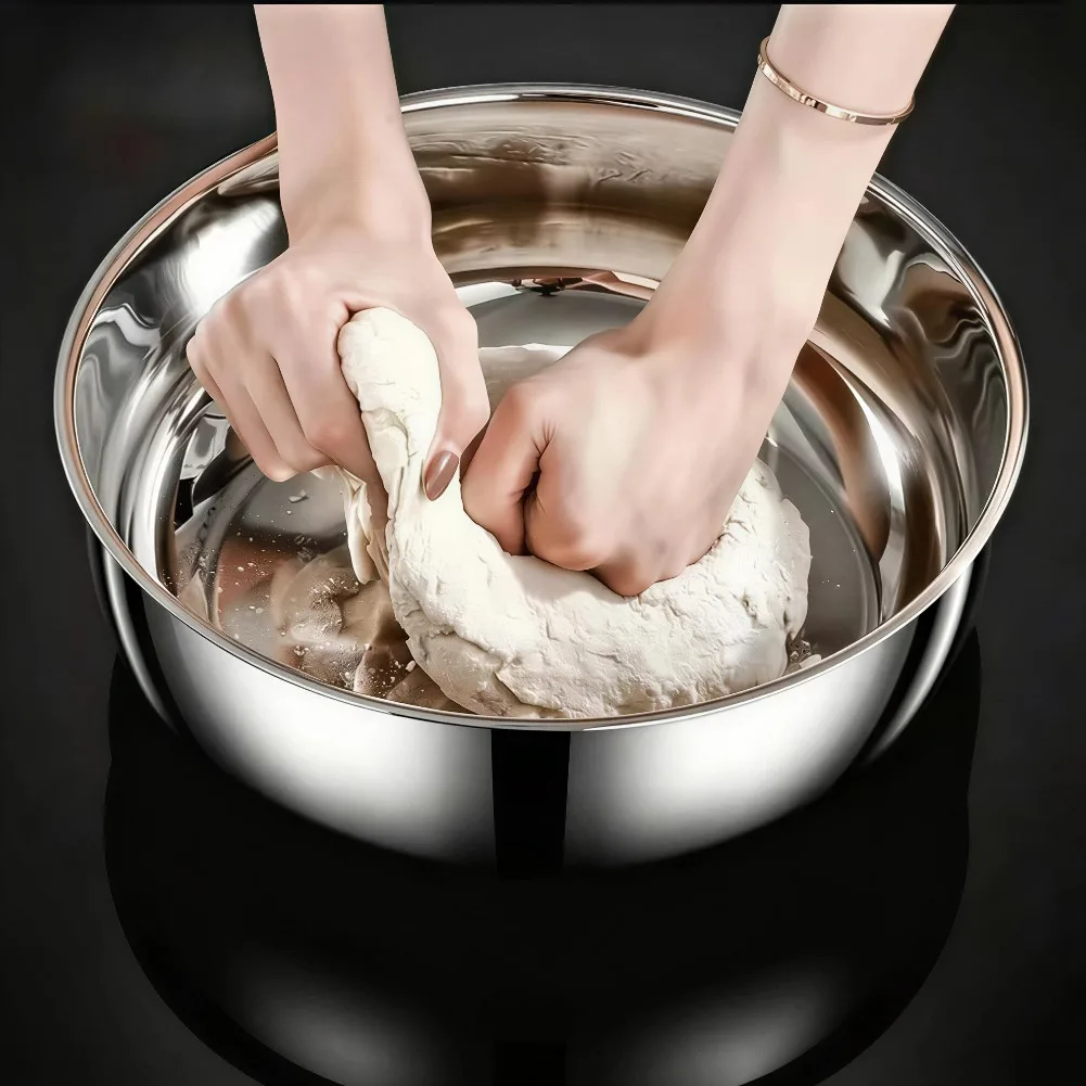 32cm Stainless Steel Mixing Bowl Large Capacity Non-Stick Kneading Basin Thickened Multifunctional Kitchen Food Bowl