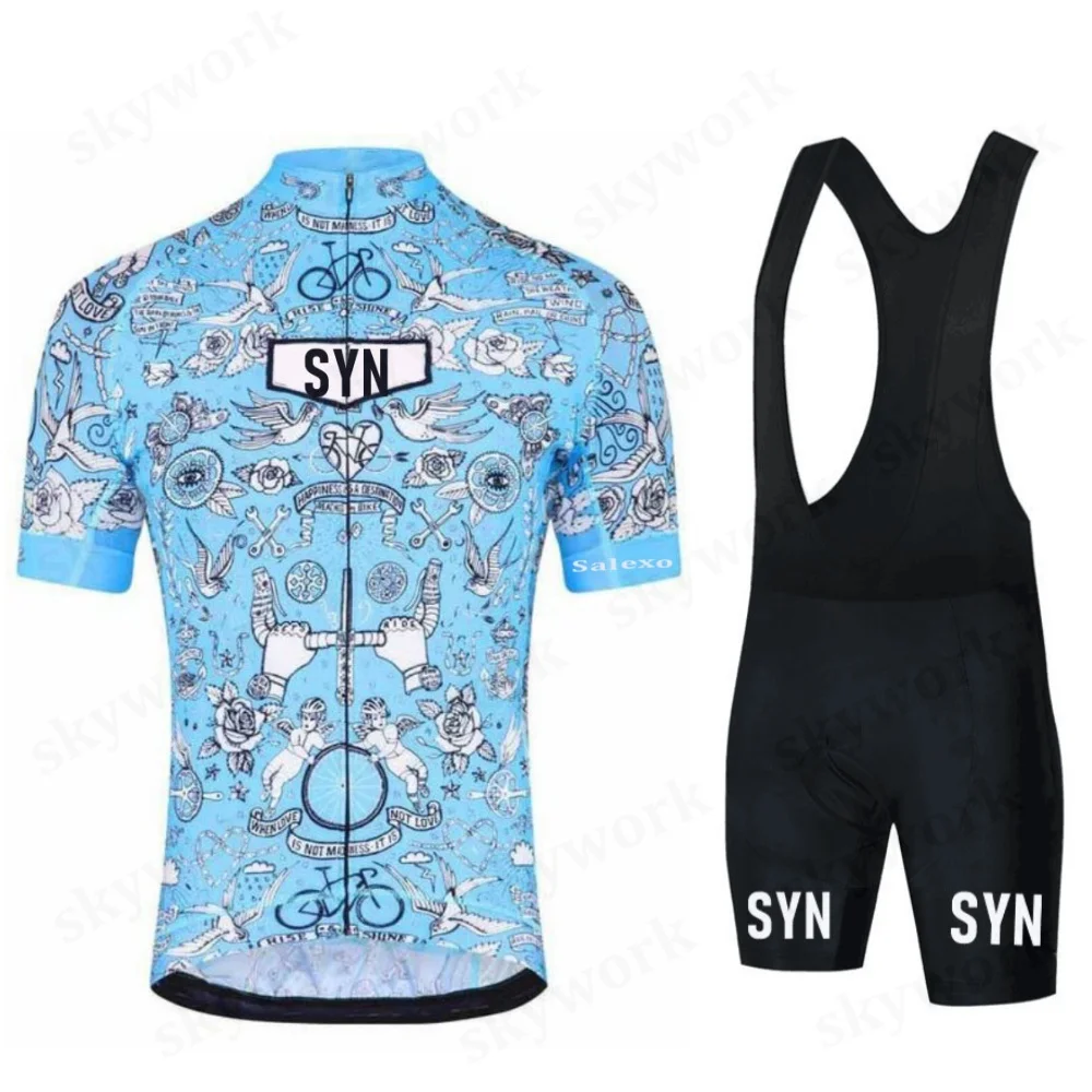 

SYN Salexo, летняя одежда для велоспорта, мужские трикотажные изделия, комплекты для шоссейного велоспорта с короткими рукавами, нагрудники, дышащая одежда для велоспорта, униформа, Джерси