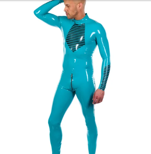 

Latex Rubber Gummmi Blue jumpsuit men's role-playing party racing uniform hand customized 0.4mm XS-XXL