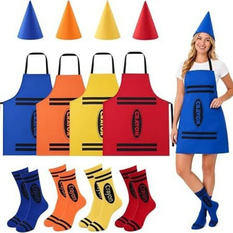Colorful Crayon Themed Role‑Play Costume Set, Adult Cone Hat & Apron Outfit for Party Performance