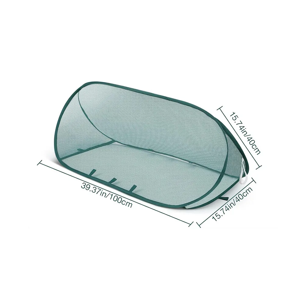 Pop-up Mesh Plant Protector 39.37 x 15.74 x 15.74 Inches Garden Cover with Steel Wire and 6 U Ground Nails Foldable Lightweight