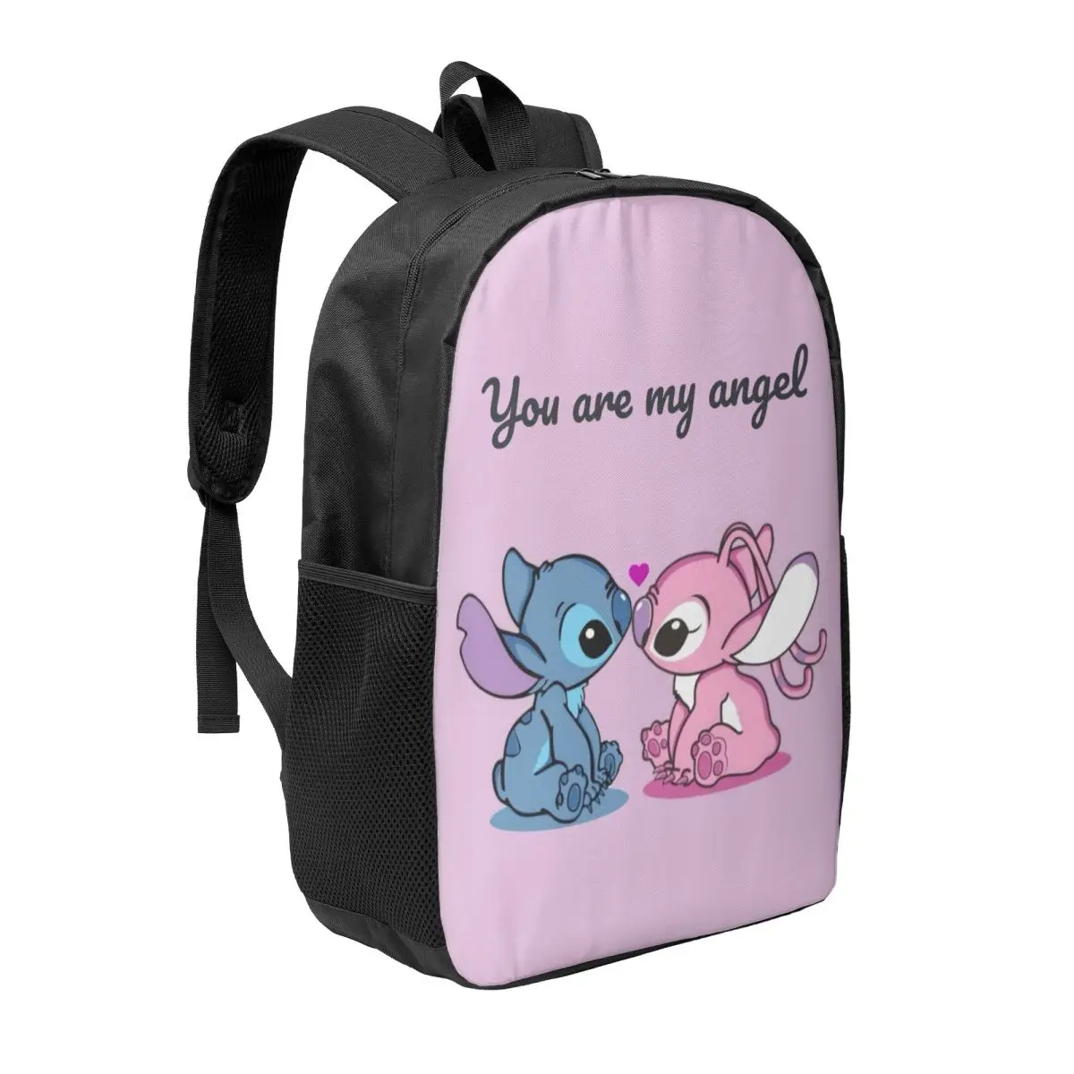 Custom Stitch Kiss Angel Love Heart Anime Laptop Backpack Men Women Basic Bookbag for School College Students Bag