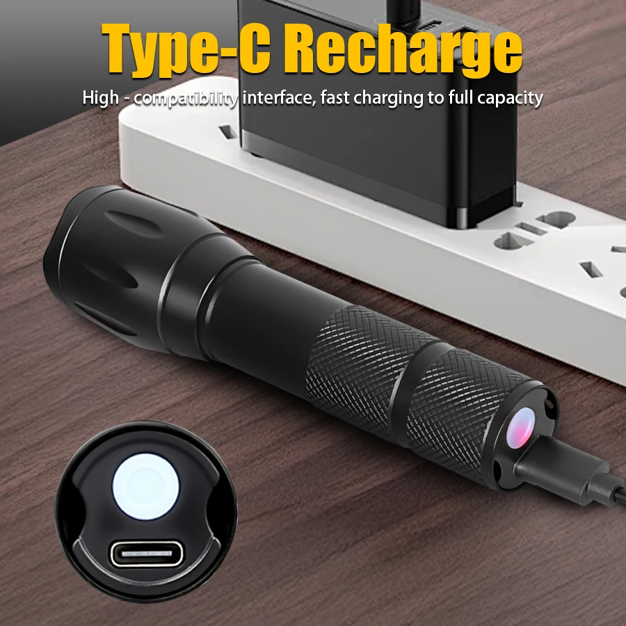Linterna recargable USB F5 con fuentes de luz duales, luz blanca de 395nm, luz ultravioleta, linterna para acampar y pescar al aire libre