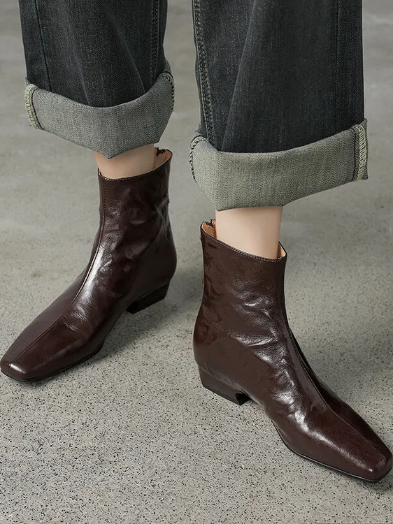 

Ретро-ботинки женские осенне-зимние, модные, из мягкой кожи, с квадратным носком, на толстом каблуке