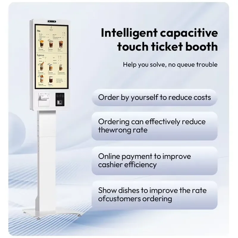 POS Terminal 21.5 Inch Touch Screen Self-Service Kiosk with Barcode Scanner, Thermal Printer, and NFC for Restaurant