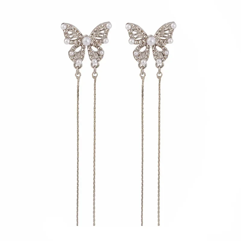 

Long Hollow Pearl Butterfly Tassel Earrings for Women White Copper Needle Anti-Allergy New Product Promotion