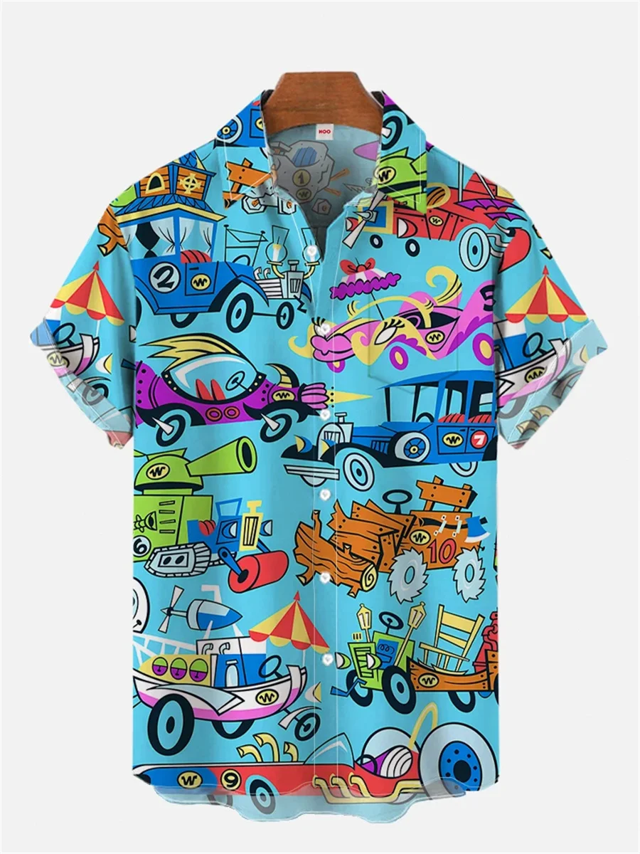 

Men's summer new 3D printed cartoon small pattern Hawaiian shirt casual printed floral short-sleeved Hawaiian tropical top