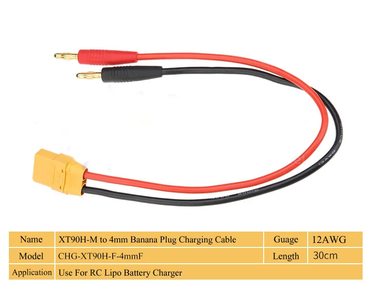 30PCS Amass XT90H Charger Cable 12AWG 300mm XT90 To 4mm Banana Plug Charge Lead 300mm Plastic Wire For RC Lipo Battery Charger