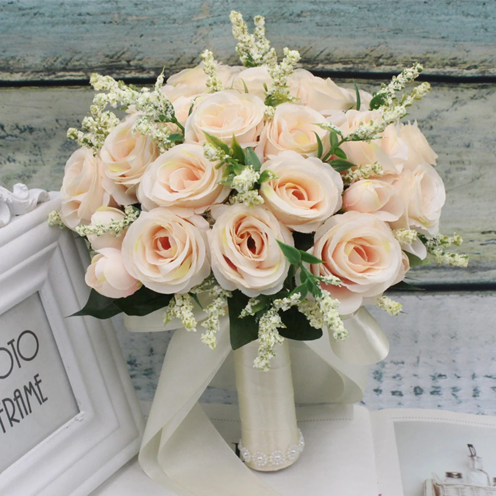 

Artificial Silk Pearl Bridal Bouquet Elegant Rose Design for Wedding Bridesmaids Color H Held Flower Bouquet Decor