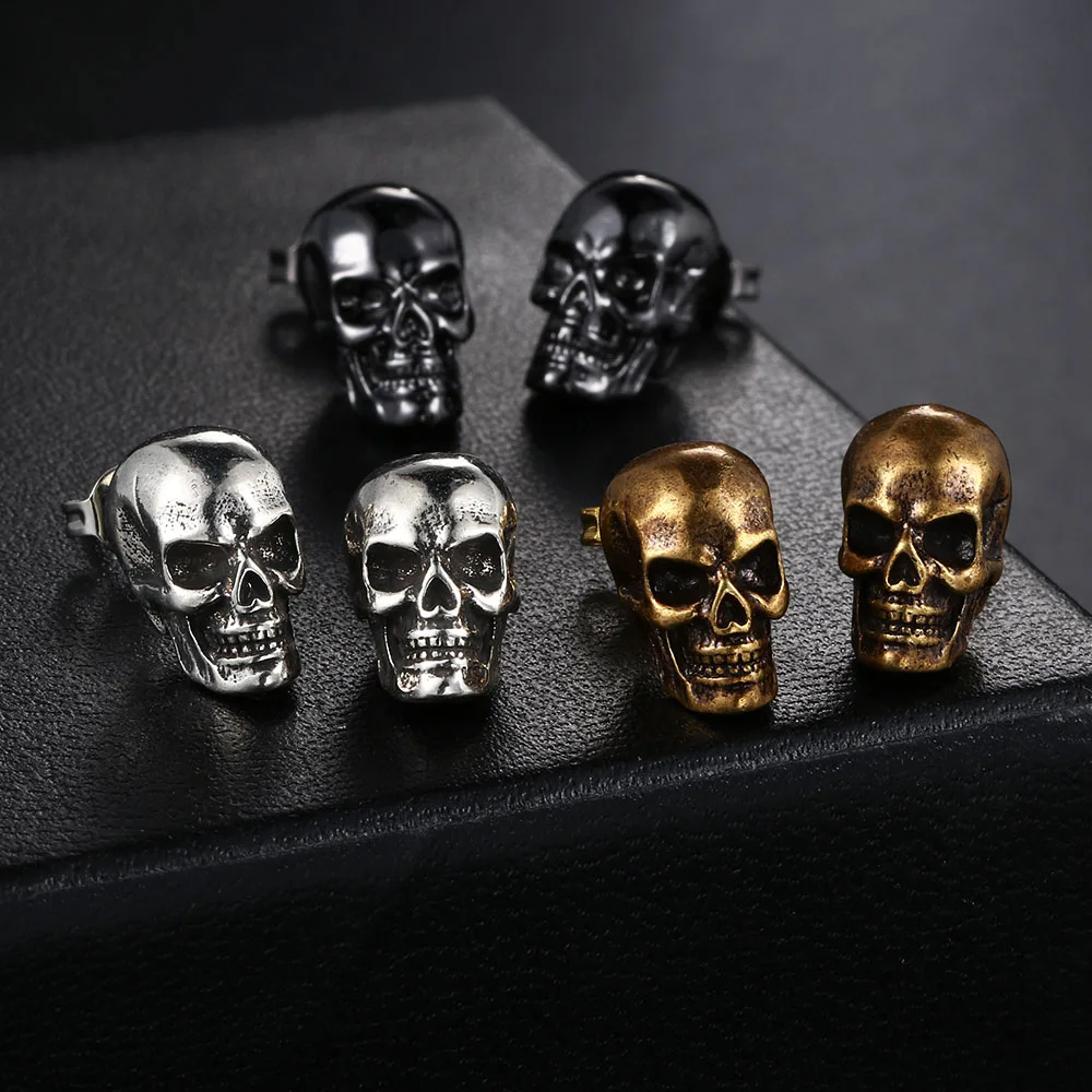 Halloween Skull Stud Earrings for Men Women Punk Hip-hop Creative Skeleton Ear Accessories Party Gifts Wholesale Jewelry OHE189