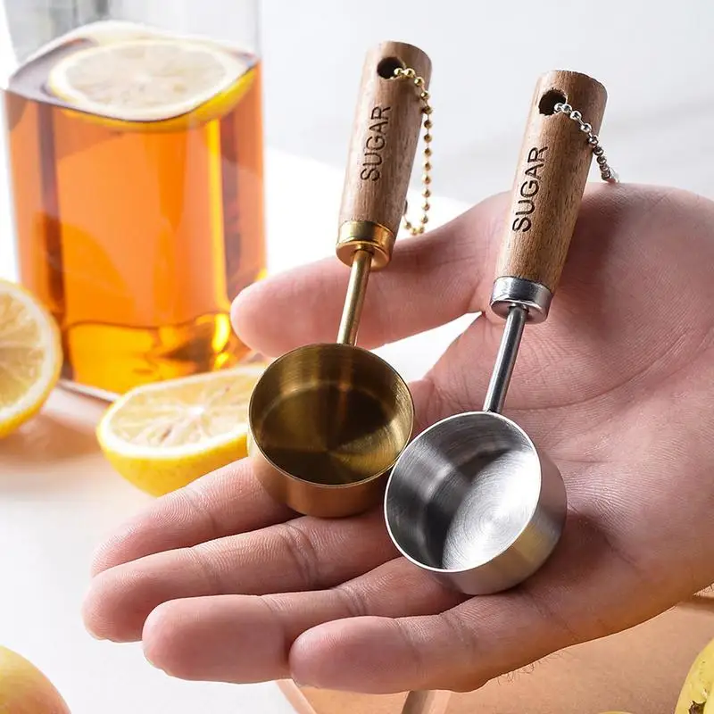 Stainless Steel Measure Cups Wood Handle Metal Measuring Spoons Kitchen Utensils and Decor Dry and Liquid Cup for kitchen