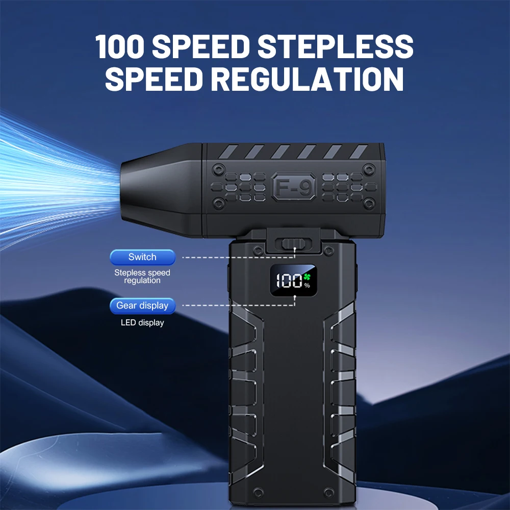 

160000RPM Violent Fan Powerful Air Blower 100-Speed Gear Display Mini Turbo Jet Fan Electric Air Duster With Led Lighting 120W
