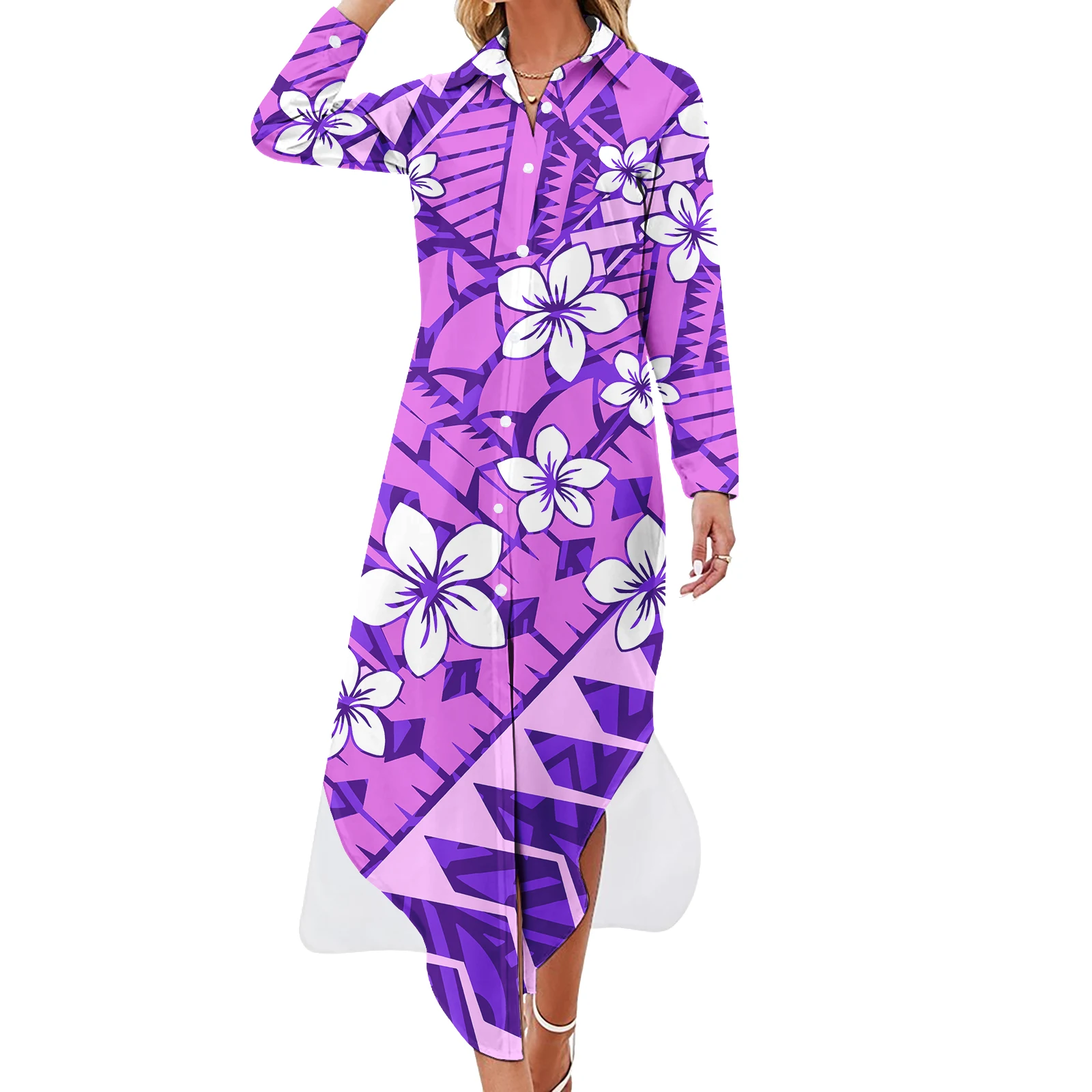 Custom Dresses Polynesian Samoan Fijian Tribal Puletasi Design Tapa Print Ladies Long Party For Women Shirt Dress