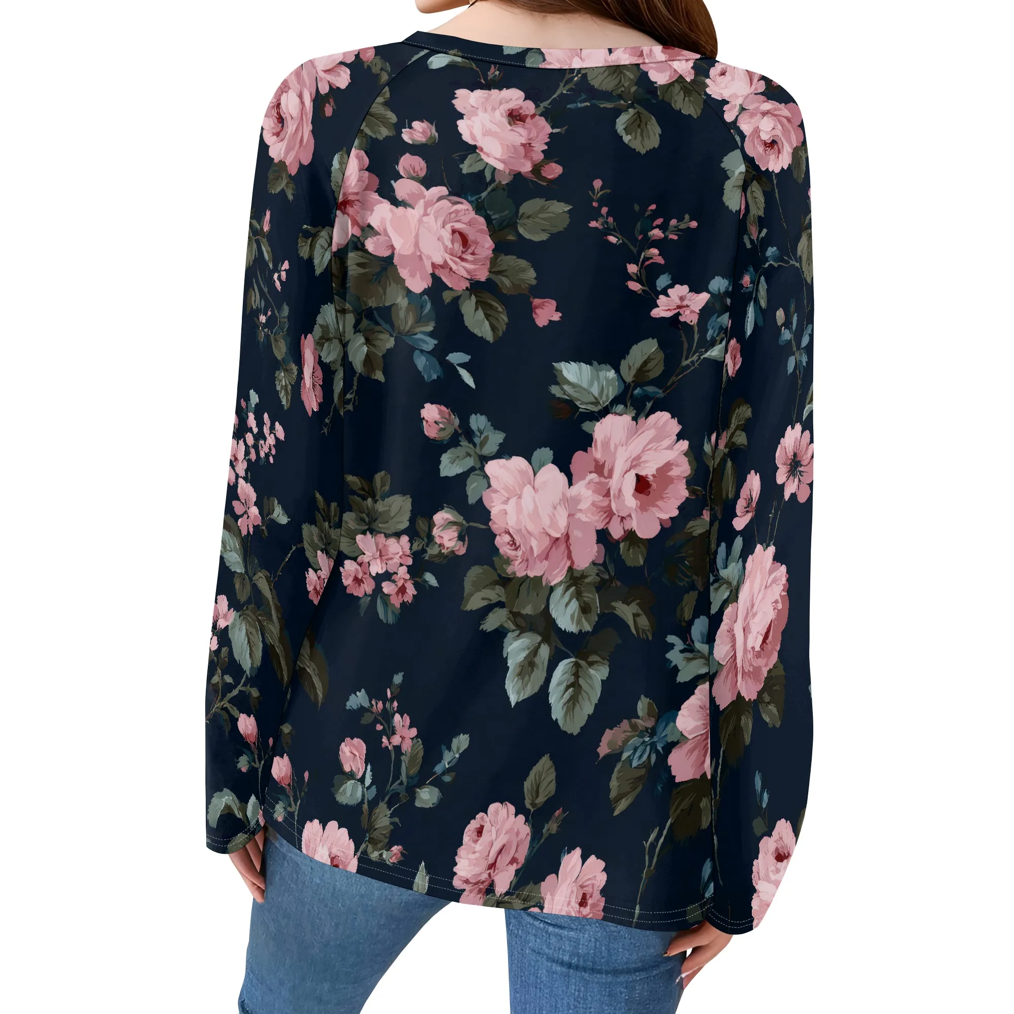 สตรีดอกไม้พิมพ์เสื้อกันหนาว Crewneck เสื้อแขนยาวเสื้อหลวม Fit เสื้อ Retro Boho ฤดูใบไม้ร่วงเสื้อผ้า