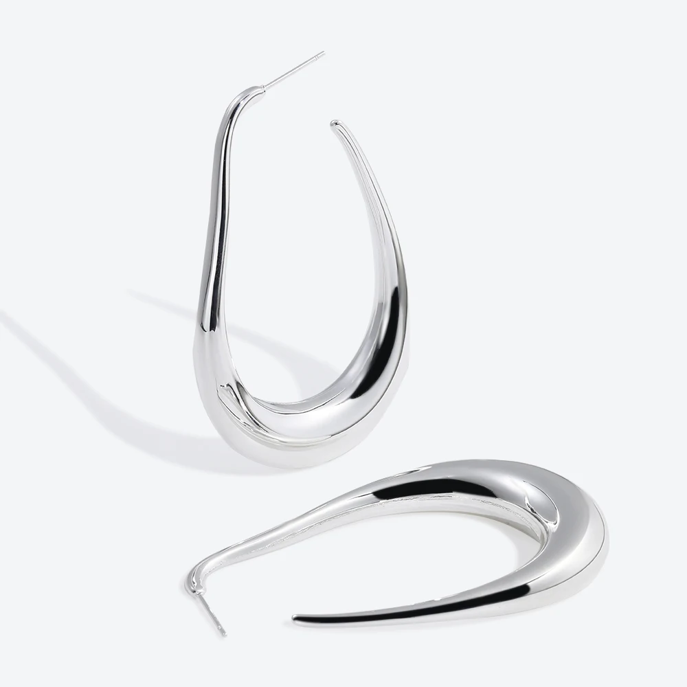 E.B.belle Stainless Steel Sliver Plated Curve Hook Earring Non Tarnish Waterproof Trendy Jewelry Earring for Women Gift