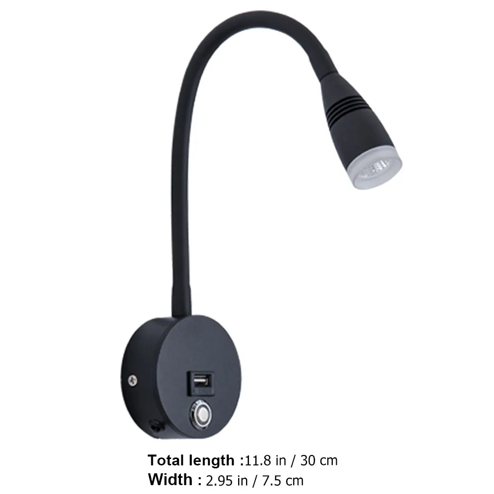 Wall Mounted Reading Light Touch Control USB Bed Lamp Dimmable 3 Brightness Levels Adjustable Angle Wall Light for Bedroom