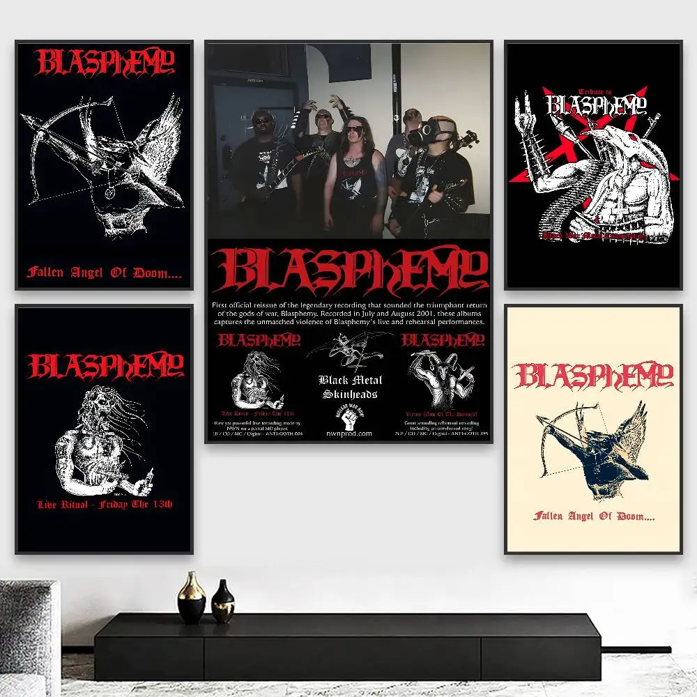 ملصق Blasphemys Death Metal Band عالي الدقة على الحائط اللاصق المقاوم للماء وغرفة المعيشة المنزلية وغرفة النوم والديكور الجمالي