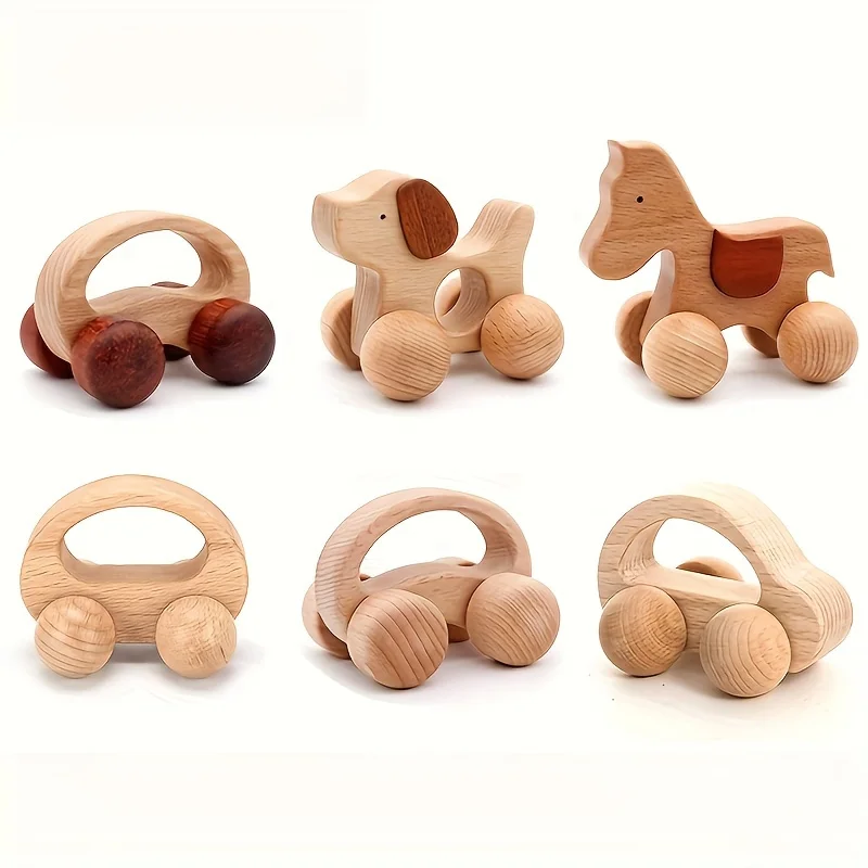 เด็กวัยหัดเดินรถไม้,ไม้รถบรรทุก,Montessori Rattle ของเล่น,ทารก Sensory Crawling ของเล่น,ของขวัญคริสต์มาส