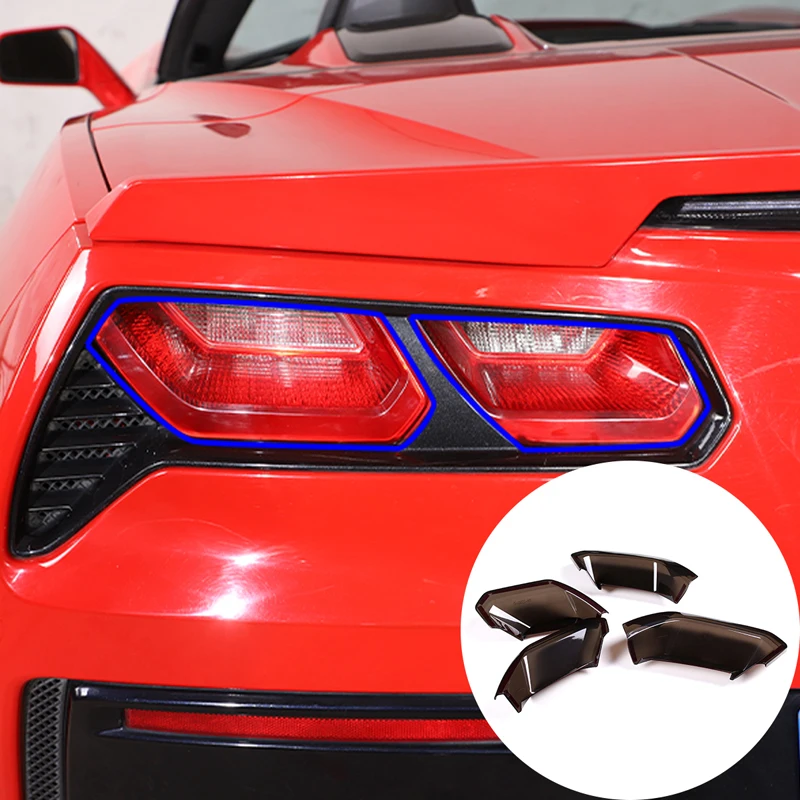 For 2014-2019 Corvette C7 taillight smoked black shell, dazzling black taillight decorative shell, ABS transparent gray 4pcs