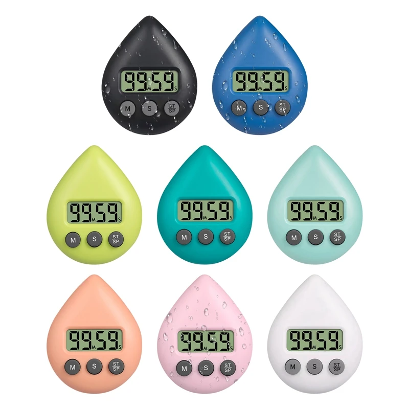 Digital Kitchen Timer Water Drop Electronic Alarm Clock 8 Color Waterproof Energy Saver Digital Timer For Shower Study Cook