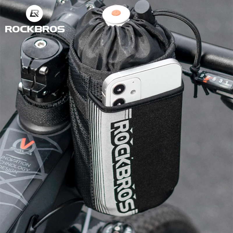 ROCKBROS Bicycle Handlebar Bag Cycling Water Bottle Carrier Holder Wide Reflective Strap Scooter Hang Bag Bike Pouch Accessories