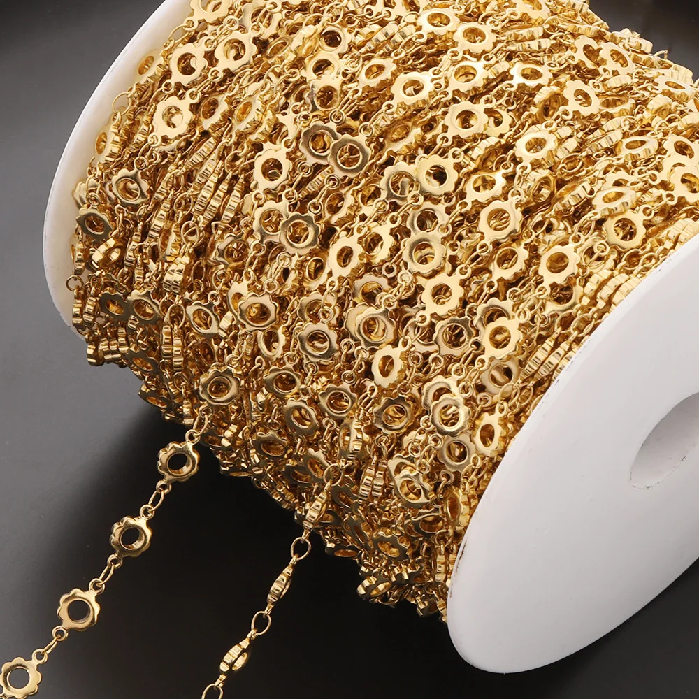 

2Meters Stainless Steel vintage handmade chain sunflower chain circular hollow necklace DIY jewelry making findings material