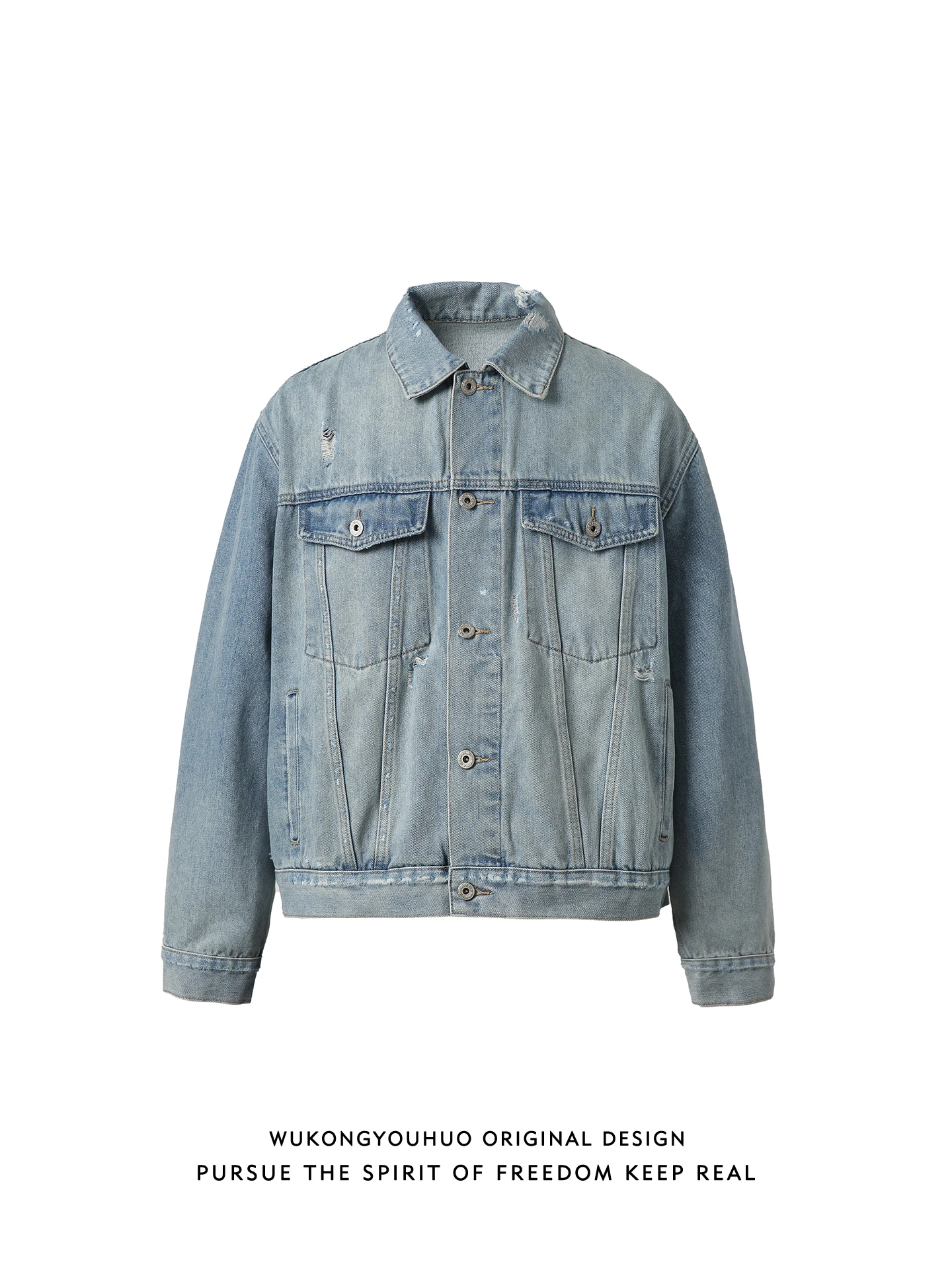 

Wukong Has Sto Streetwear American Waed Ripped ort Denim Jaet Loose Fit ex Spring Jaet Youth ular Cotton Pol...