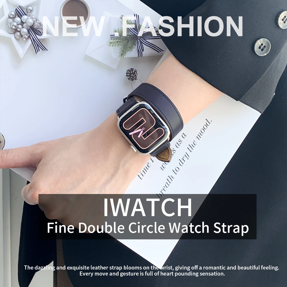 JINCOR Strap For Apple Watch Ultra 2 Double Bezel Leather Band Series 10 9 8 7 SE Pin Buckle Iwatch 40MM 44MM 45mm 49MM Luxury