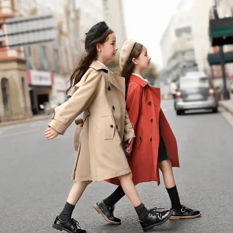 Fashion Baby Girl Boy Trench Jacket Toddler Teens Windbreak Coat Khaki Red Long Spring Autumn Child Dust Coat Clothes 3-12Y