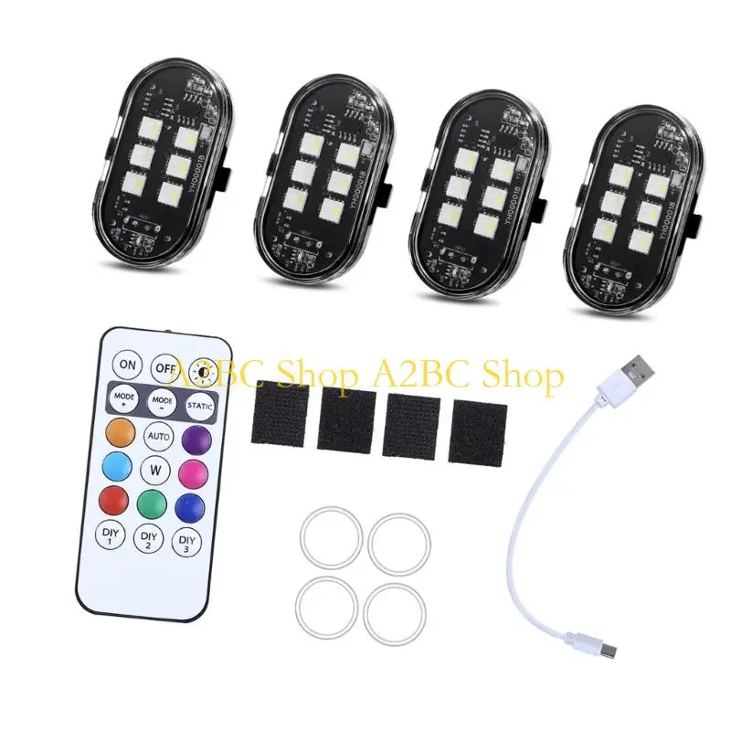 A2BC 2/4/6/8pcs Modular LED Light Set with Wireless Remote For Motorcycle Waterproof Shockproof Warning Light Easy Mount