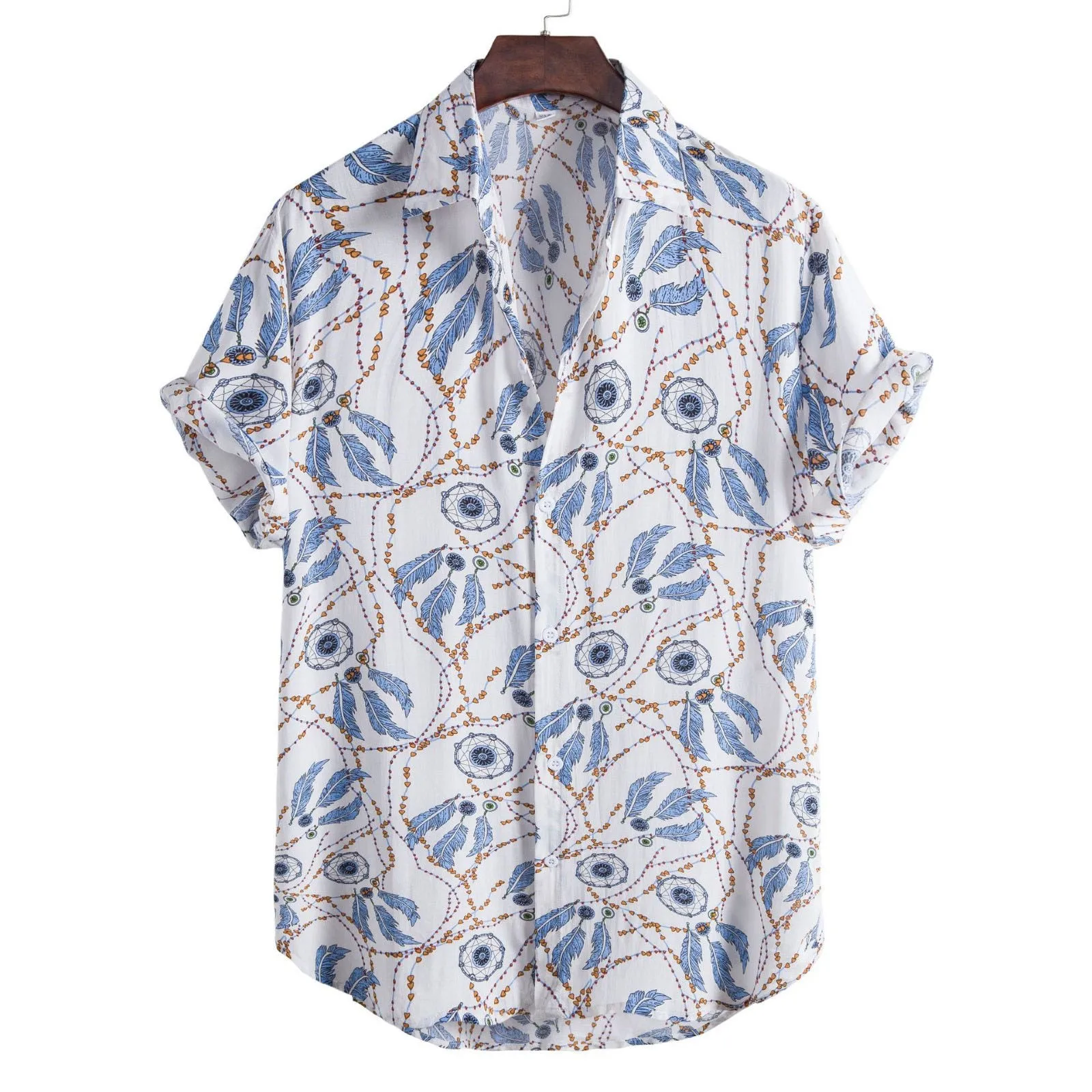 Men's Social Hawaiian Ethnic Short Sleeve Summer Flower Shirt Oversized Loose and Breathable