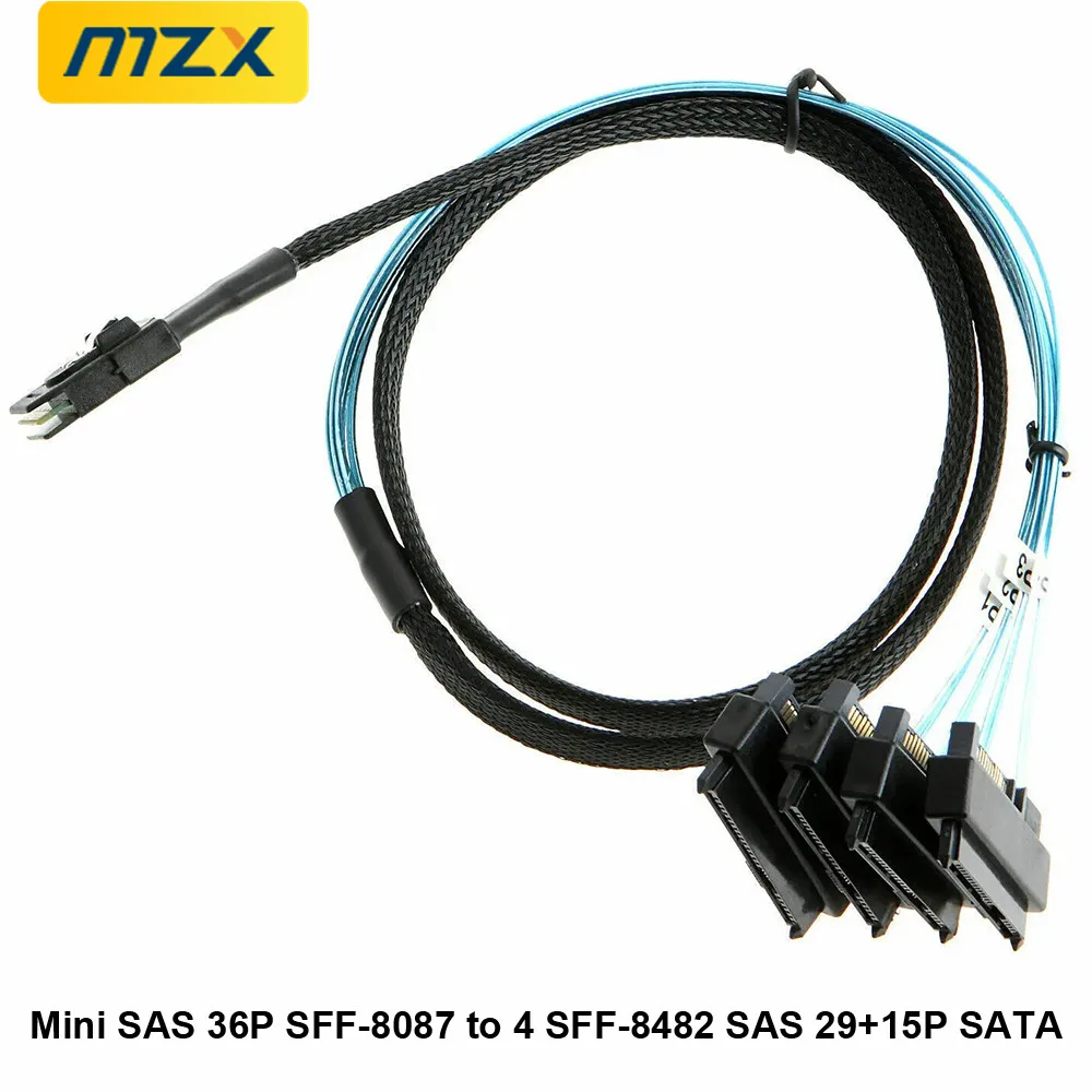 50cm 100cm 1.64ft 3.28ft Mini SAS 36P SFF-8087 to SFF-8482 SAS 29+15P SATA Connector Adapter Power Cable PC Computer Accessories