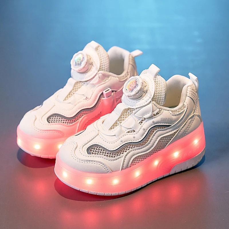 

2026 Summer New Children's Detachable Roller Skating Boys' Fashion Sports Lace LED Straight Roller Skating Shoes