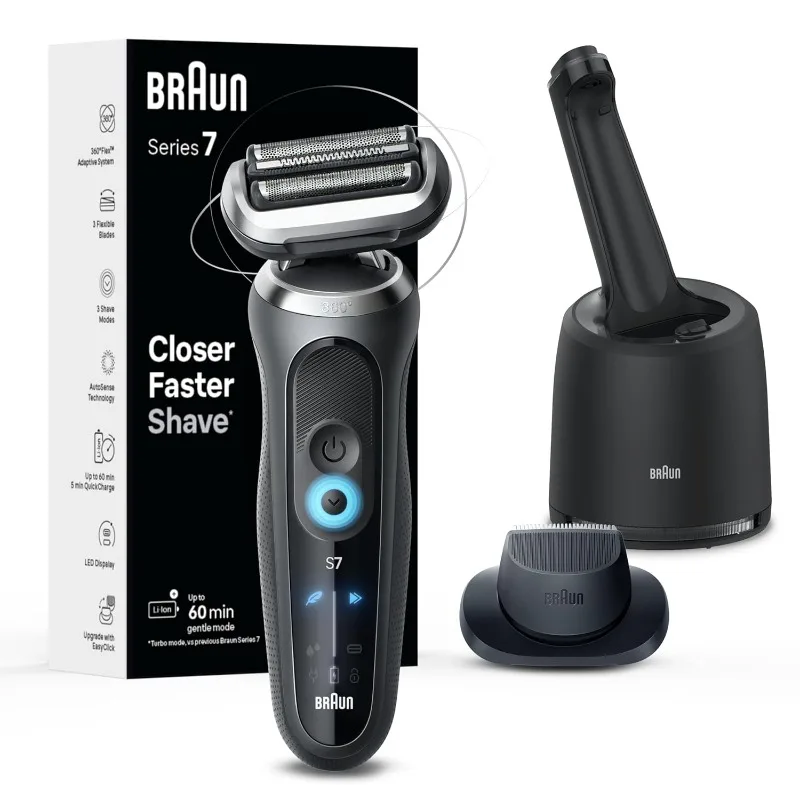 Braun Electric Shaver for Men, Series 7 7171cc, Wet & Dry Shave, Turbo & Gentle Shaving Modes, Waterproof Foil Shaver,Space Grey