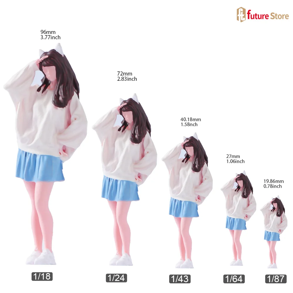 Miniature Figure 1/87 1/64 1/43 1/24 1/18 Bella Ragazza gonna corta Mini bambola Modello Scena Prop Resina 3D Diorama Decor Display