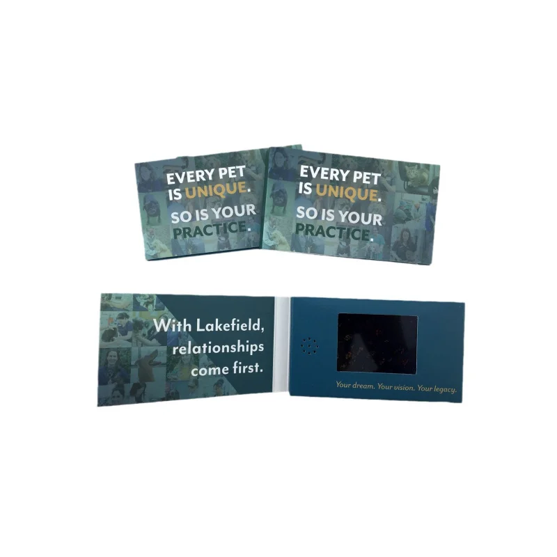 Cartões eletrônicos portáteis de 2,4 polegadas personalizados, impressão em quatro cores com técnicas de estampagem a quente e gravação