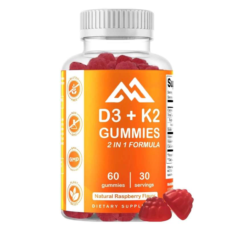 

Vitamin D3 K2 gummies support healthy bone, heart, and calcium absorption and immune health - plant-based, non GMO, gluten free