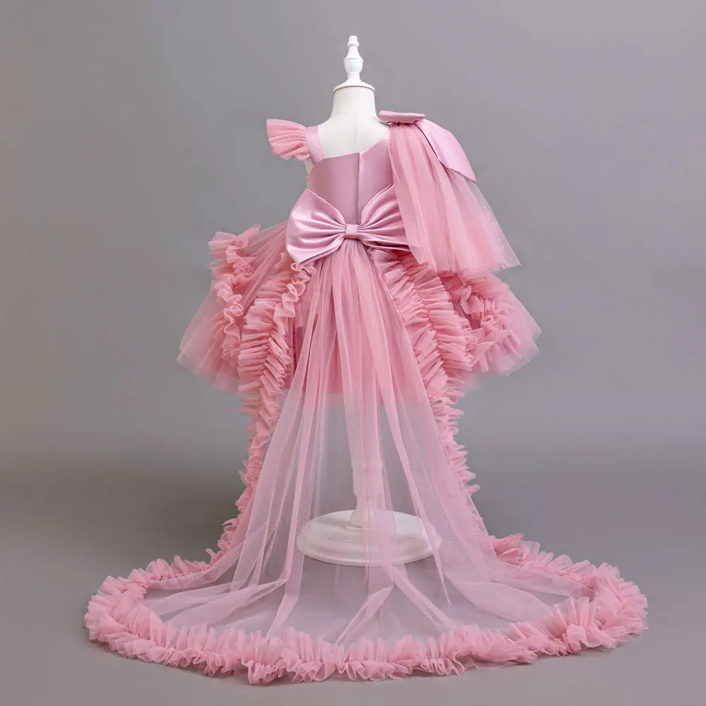 Fashion New Flower Girl Dresses for Weddings Lace Mesh Slanted Shoulder Baby Girl Dress Summer Girl Evening Gown 1-6 Years