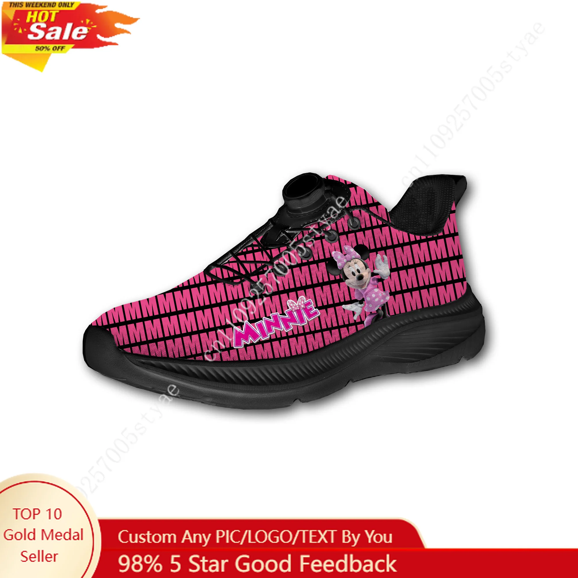 

Minnie Mouse Sport Shoes Custom Men Woman Rotating Button No Tie Shoes Design Photo Logo Text Soft Sneakers Unisex Holiday Gifts