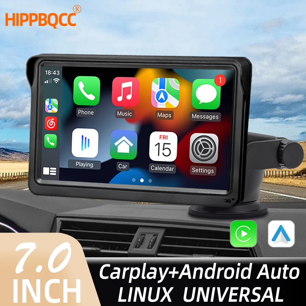 HIPPBQCC 7-calowe radio samochodowe CarPlay Android Auto Multimedialny odtwarzacz wideo Przenośny ekran dotykowy z USB AUX do kamery cofania