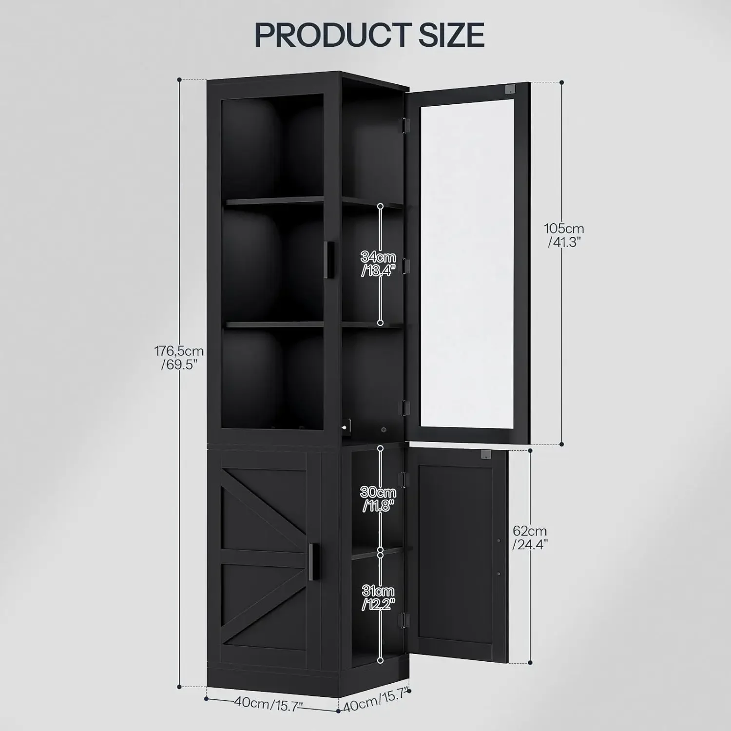 Corner Display Cabinet with Glass Doors，69.5