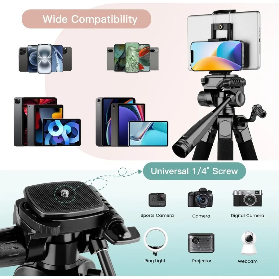 68 Treppiede per telefono Treppiede per fotocamera per iPad Tablet iPhone con telecomando e supporto Treppiede da viaggio leggero e compatto Supporto per telefono f