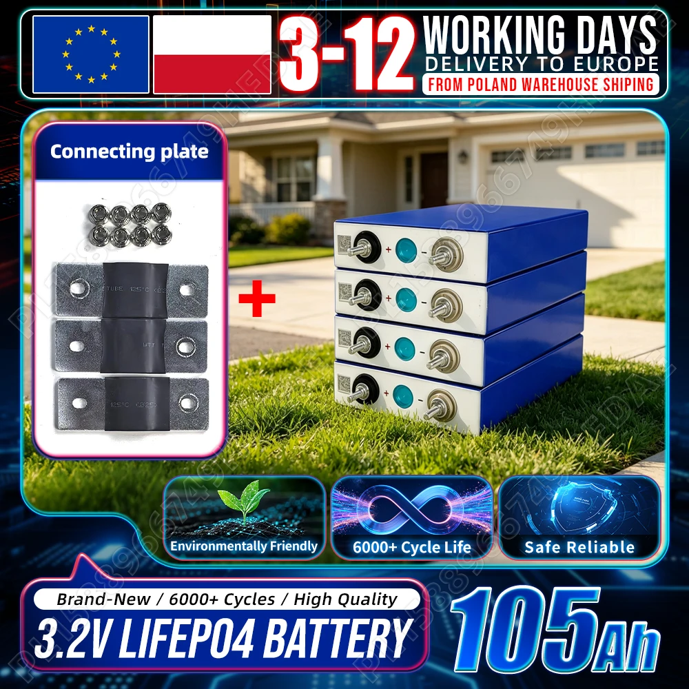 Neue 105Ah LiFePO4-Batteriezellen, 6000+ Zyklen, 3,2V wiederaufladbare Lithium-Eisenphosphat-Zellen, DIY 12V 24V 48V Batteriepack für Wohnmobile, Camping, Golfcarts, Solar-Heimenergiespeicher,