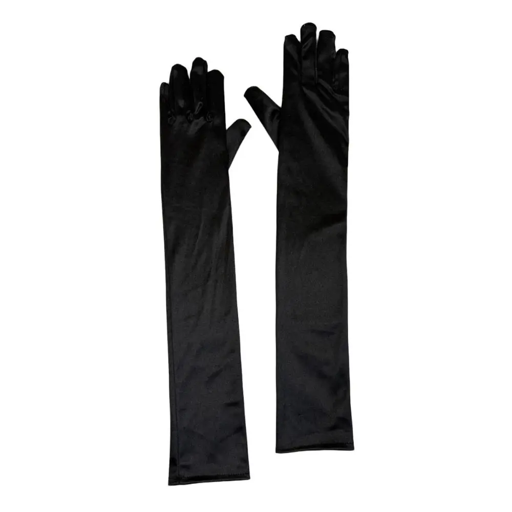Shiny Solid Color Satin Gloves Full Finger 1920s Long Gloves Elbow Length Retro Etiquette Mittens Party