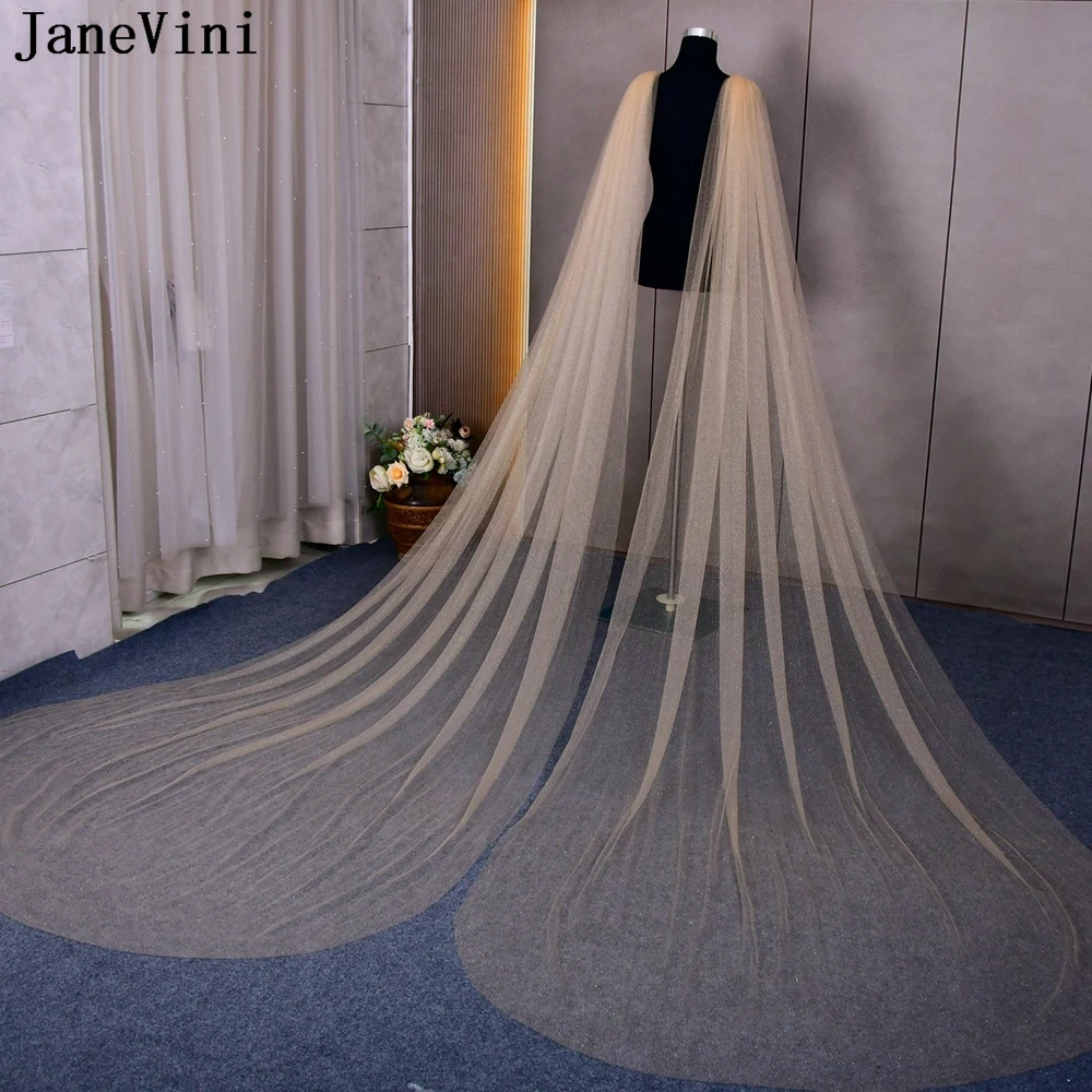 JaneVini Shiny Glitter Wedding Cape for Bride 3M Long Veil Bridal Shawl Bride Jackets Wrap for Wedding Dress 2 Pieces Wrap Cloak