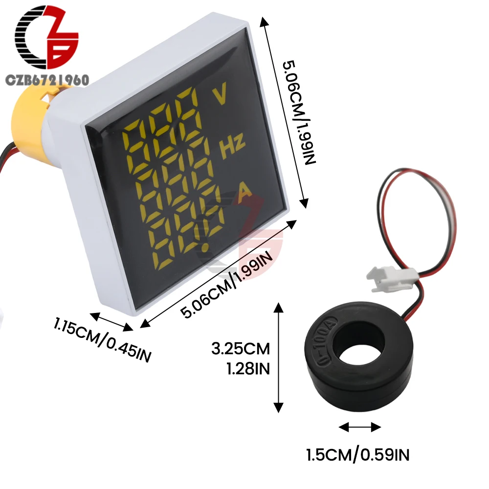 AC 60-500V 0-100A 20-75Hz Mini Voltmeter Ammeter LED Display Voltage Current Meter Tester Frequency Meter Signal Indicator Panel