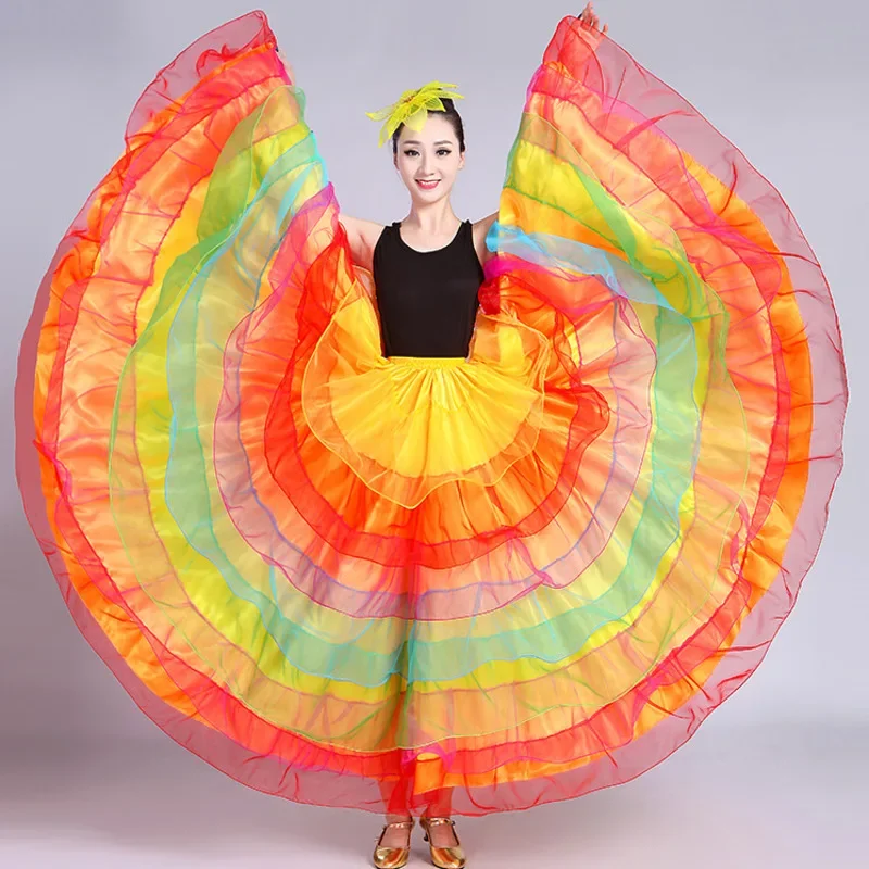 Women's Stage Clothing Bamei Satin Loose Fit Patchwork Color Folds Half Skirt Opening Dance Big Swing Dress Performance Costume