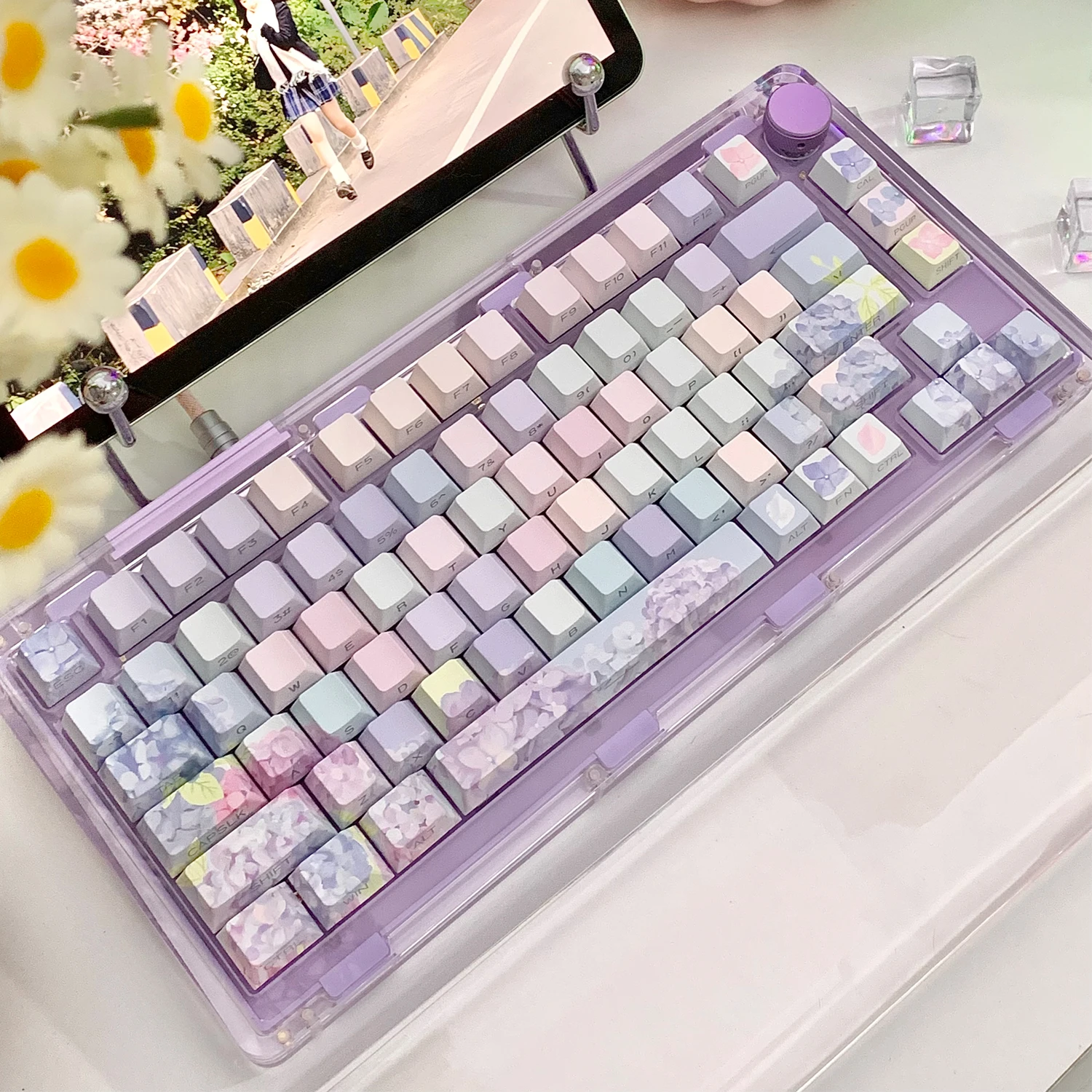 130 Keys Summer Flowers Theme Keycaps Side Print Cherry Profile PBT Dye Sublimation Caps For MX Switches Mechanical Keyboard